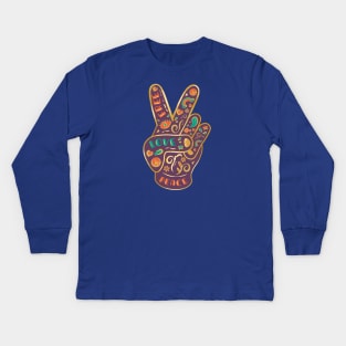 Golden Free Love Vintage Mystic Icon Peace Hand Sign Kids Long Sleeve T-Shirt